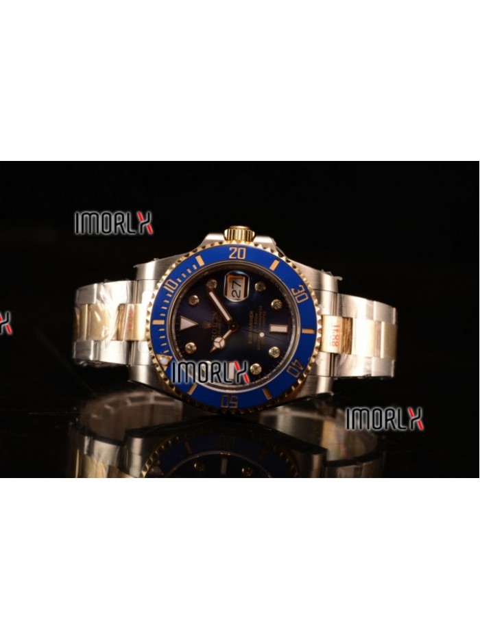 Top Quality Rolex Submariner Two Tone Case Blue Dial Diamond Markers Two Tone Bracelet 116613BL