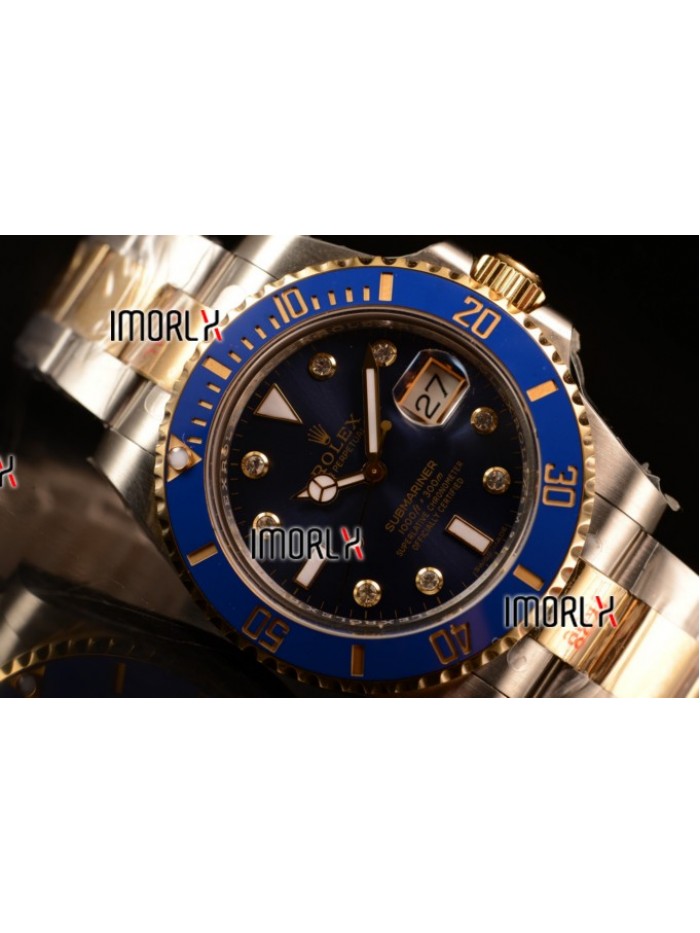 Top Quality Rolex Submariner Two Tone Case Blue Dial Diamond Markers Two Tone Bracelet 116613BL