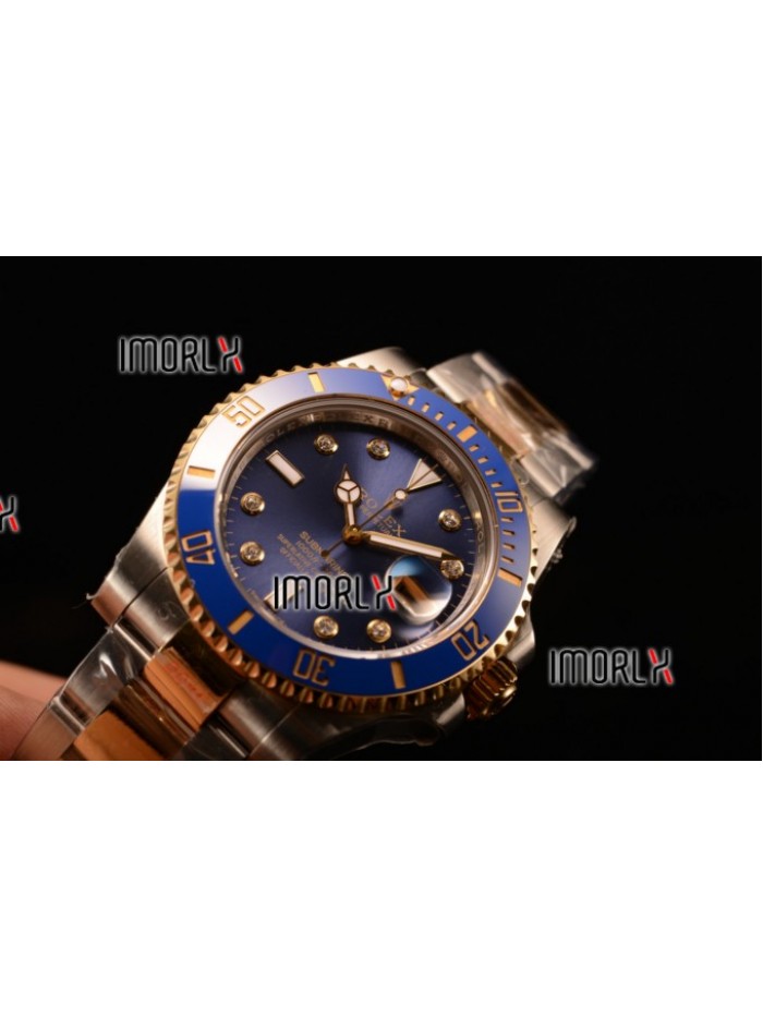 Top Quality Rolex Submariner Two Tone Case Blue Dial Diamond Markers Two Tone Bracelet 116613BL