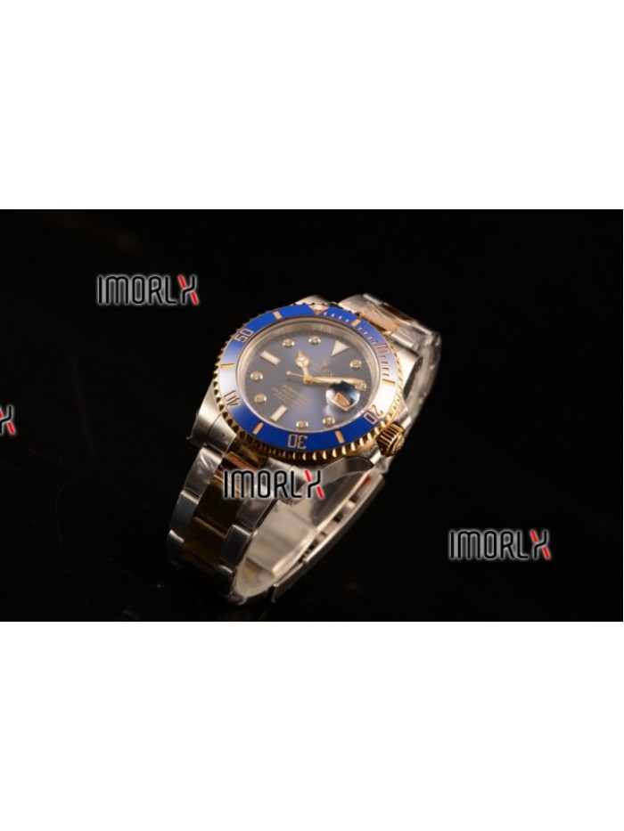 Top Quality Rolex Submariner Two Tone Case Blue Dial Diamond Markers Two Tone Bracelet 116613BL