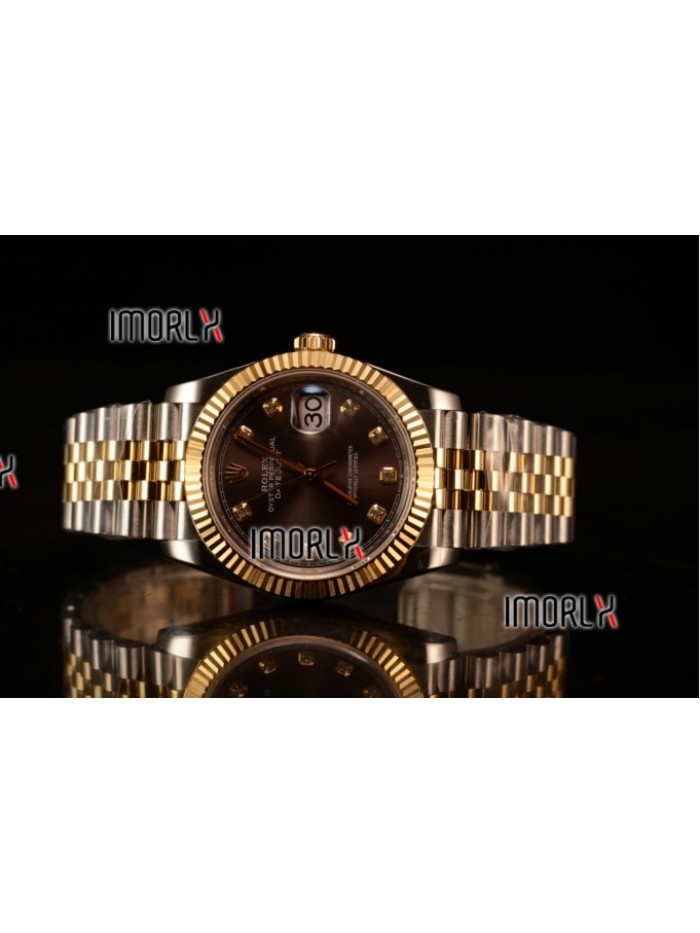 Rolex Datejust 37mm Swiss ETA 2836 Automatic Two Tone with Pink Dial and Diamonds Markers