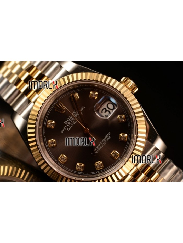 Rolex Datejust 37mm Swiss ETA 2836 Automatic Two Tone with Pink Dial and Diamonds Markers