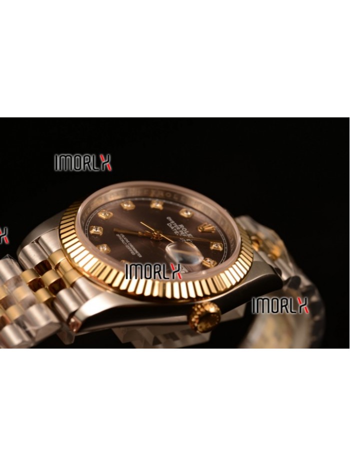 Rolex Datejust 37mm Swiss ETA 2836 Automatic Two Tone with Pink Dial and Diamonds Markers