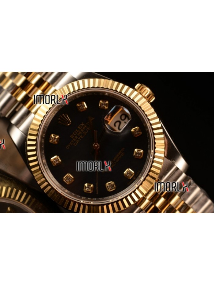 Rolex Datejust 37mm Swiss ETA 2836 Automatic Two Tone with Gold Dial and Roman Diamonds Markers