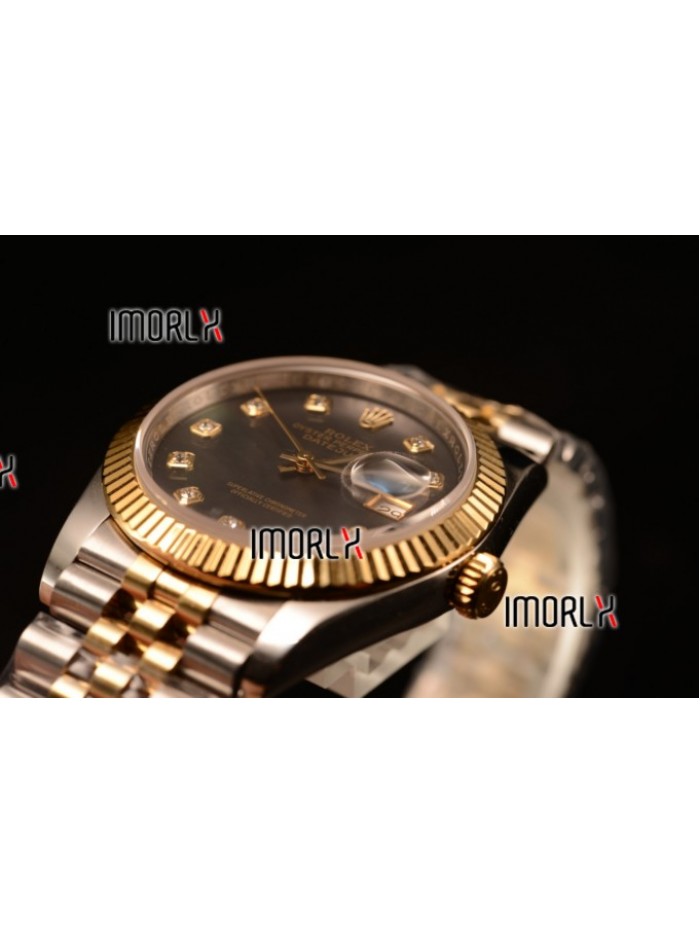 Rolex Datejust 37mm Swiss ETA 2836 Automatic Two Tone with Gold Dial and Roman Diamonds Markers